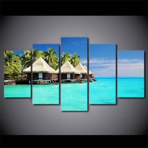 5Pcs Framed Maldives Beach Destination Canvas