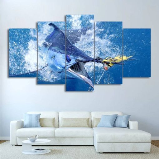 Fishing Wall Art, Fishing Tuna Canvas Art, Multi Panel, Wall Decor, Man Cave, 5 panel, Fishing Lover, Gift For Him