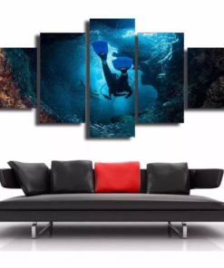 Diving Wall Art, Underwater Canvas Set, Fishing, Corals, Sea World, Canvas Set, 5 Panels, Large Wall Art, Photography, Gift for Him