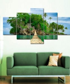 Bridge to Tropical Island Paradise Landscape Framed. 5 Piece Canvas. Five Panel. Canvas Art. Wall Art. Home Decor. For Her. For Him. Gift.