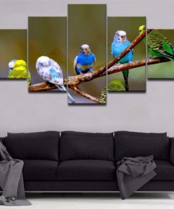 Colorful Birds Wall Art, Birds Canvas Art, Large Colorful Birds 5 Piece Canvas Print, Birds Lover, Wall Decor, Modern Decor, Framed, Gift