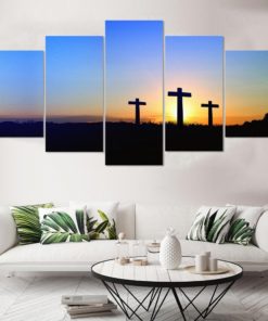 Cross with Sunset, Custom Artwork, Canvas Wall Art, Large Wall Art, 5 Piece Art, Home Decor