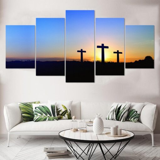 Cross with Sunset, Custom Artwork, Canvas Wall Art, Large Wall Art, 5 Piece Art, Home Decor