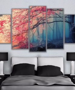 Cherry Blossom Tree Colorful Landscape Framed. 5 Piece Canvas. Five Panel. Canvas Art. Wall Art. Home Decor. For Her. For Him. Gift.