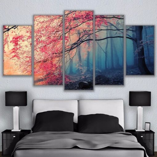 Cherry Blossom Tree Colorful Landscape Framed. 5 Piece Canvas. Five Panel. Canvas Art. Wall Art. Home Decor. For Her. For Him. Gift.