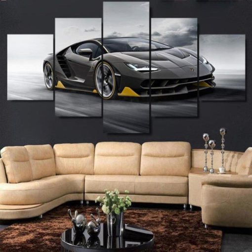Black Exotic Super Sports Car Framed. 5 Piece Canvas. Five Panel. Canvas Art. Wall Art. Home Decor. For Her. For Him. Gift.