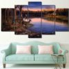 Whitetail Deer Buck Doe River Cabin Landscape Framed. 5 Piece Canvas. Five Panel. Canvas Art. Wall Art. Home Decor. For Her. For Him. Gift.