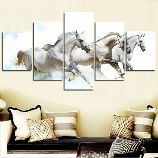 White Horses Wall Art, Canvas Art, Wall Decor, Living room Decor, Multi Panel Decor,  Horse Lover Gift