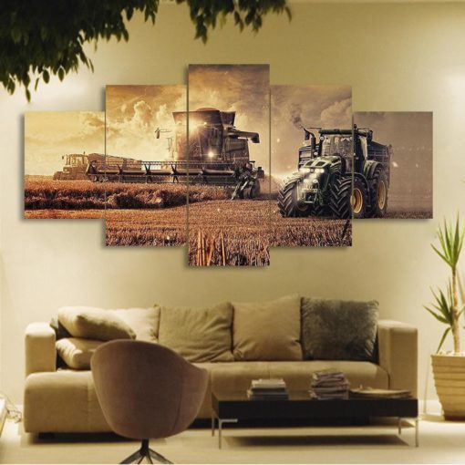 Farm Tractor Combine Agriculture Framed. 5 Piece Canvas. Five Panel. Canvas Art. Wall Art. Home Decor. For Her. For Him. Gift.
