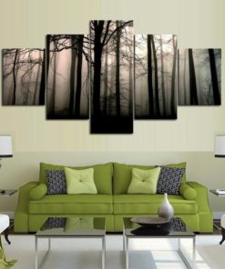 Foggy Morning Forest Sunrise Fog Framed. 5 Piece Canvas. Five Panel. Canvas Art. Wall Art. Home Decor. For Her. For Him. Gift.