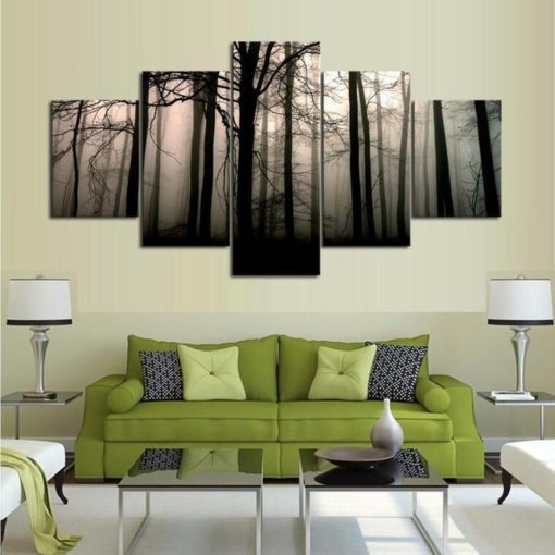 Foggy Morning Forest Sunrise Fog Framed. 5 Piece Canvas. Five Panel. Canvas Art. Wall Art. Home Decor. For Her. For Him. Gift.