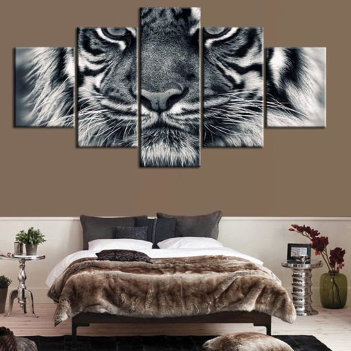 Tiger Wall Art, Premium Tiger Canvas Art,Tiger Painting, Tiger Wall Decor, Animal Lover Gift, Multi panel Set, Modern 5 piece Canvas Print