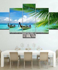 Beach Wall Art, Relaxing Wall Decor, Blue Waters Canvas Art, Island Canvas Print, Palm Trees Decor, 5 Piece Canvas, Multi Panels, White Sand