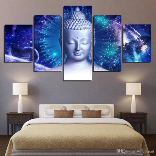 Buddha Wall Art, Buddha Canvas Art, Blue Aura Buddha Wall Decor, Buddhism Canvas Print, Zen Decor, Meditation Mural, Multi Panel, Framed