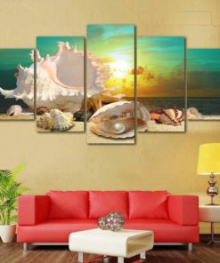 Beach Canvas Wall Art, Sea Shells Canvas Set, Blue Ocean Print, Canvas Set, Coastal Decor, Nautical Decor, for Living Room, Bedroom Decor