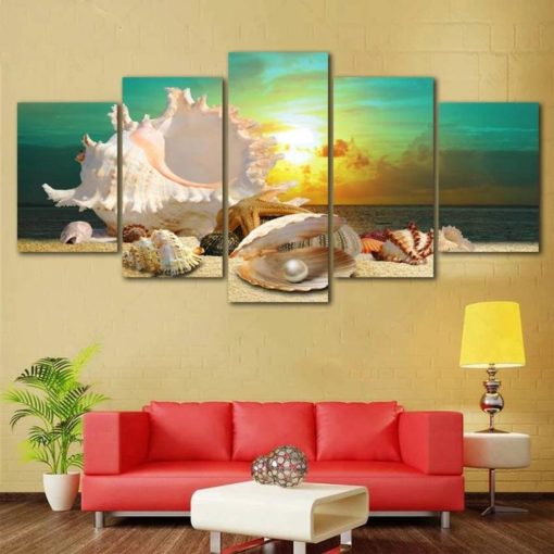 Beach Canvas Wall Art, Sea Shells Canvas Set, Blue Ocean Print, Canvas Set, Coastal Decor, Nautical Decor, for Living Room, Bedroom Decor