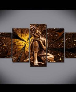 Canvas Set of Buddha, Golden Wall Art, 5 piece Large Canvas Print, 5 panels Wall Decor, Painting, Buddha canvas Print, Buddhism, Gift