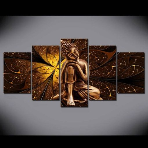 Canvas Set of Buddha, Golden Wall Art, 5 piece Large Canvas Print, 5 panels Wall Decor, Painting, Buddha canvas Print, Buddhism, Gift