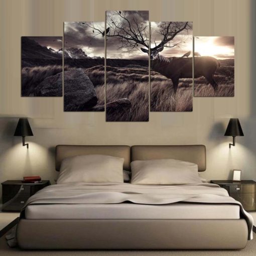 Fantasy Deer Antler Tree Framed. 5 Piece Canvas. Five Panel. Canvas Art. Wall Art. Home Decor. For Her. For Him. Gift.