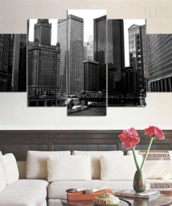 Chicago Cityscape Black and White Framed. 5 Piece Canvas. Five Panel. Canvas Art. Wall Art. Home Decor. For Her. For Him. Gift.