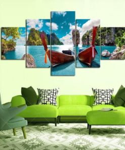 Thailand Tropical Cove Beach Framed. 5 Piece Canvas. Five Panel. Canvas Art. Wall Art. Home Decor. For Her. For Him. Gift.