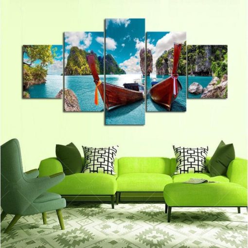 Thailand Tropical Cove Beach Framed. 5 Piece Canvas. Five Panel. Canvas Art. Wall Art. Home Decor. For Her. For Him. Gift.