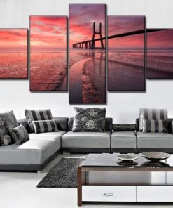 Vasco Da Gama Bridge Wall Art, Lisbon Canvas Art, Portugal Wall Art, Split Canvas, Large Canvas Set, Multi Panel, Framed Poster, Home Decor