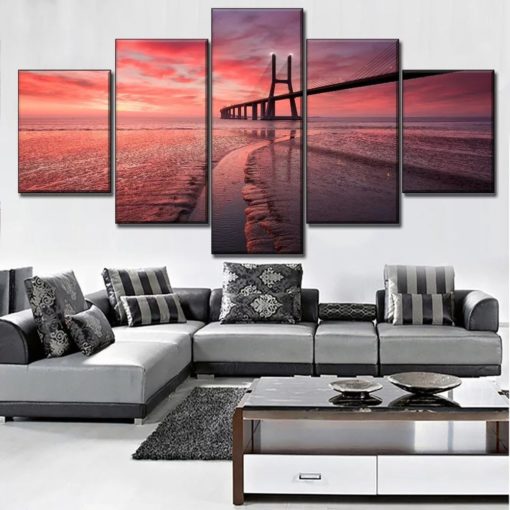 Vasco Da Gama Bridge Wall Art, Lisbon Canvas Art, Portugal Wall Art, Split Canvas, Large Canvas Set, Multi Panel, Framed Poster, Home Decor