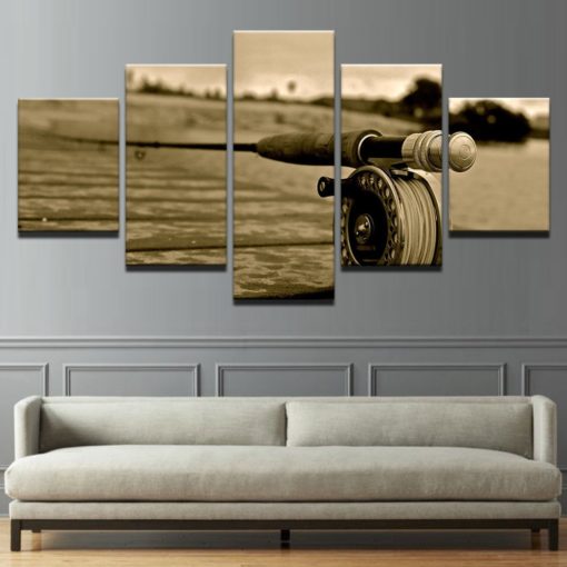 Fly Rod Fly Fishing Framed. 5 Piece Canvas. Five Panel. Canvas Art. Wall Art. Home Decor. For Her. For Him. Gift.