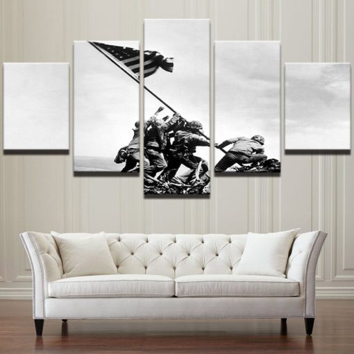 Raising the Flag on Iwo Jima USA WW2 Framed. 5 Piece Canvas. Five Panel. Canvas Art. Wall Art. Home Decor. For Her. For Him. Gift.