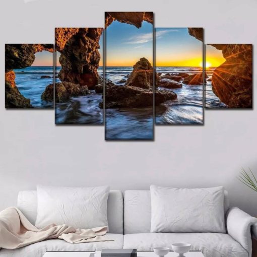 Beach Caves Wall Art, Sea Beach Canvas Set, Blue Ocean Print, Canvas Set, Coastal Decor, Nautical Decor, for Living Room, Bedroom Decor