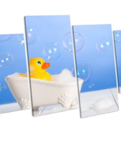 RUBBER DUCK Bubbles Bathroom Canvas Artwork Print Box Framed Wall Art