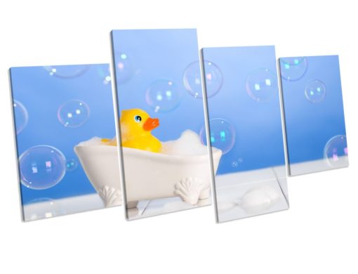 RUBBER DUCK Bubbles Bathroom Canvas Artwork Print Box Framed Wall Art