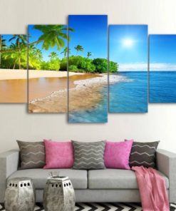 Beach Decor, Tropical Beach Wall Art, Nautical Decor, Palm Tree Beach Wall Painting, Seascape Print, Blue Wall Decor, Beach Canvas Print