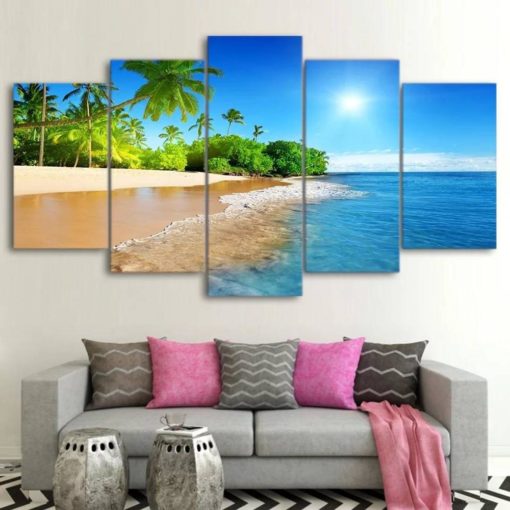 Beach Decor, Tropical Beach Wall Art, Nautical Decor, Palm Tree Beach Wall Painting, Seascape Print, Blue Wall Decor, Beach Canvas Print