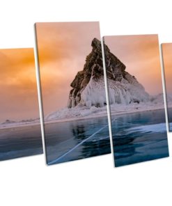 Sunset Frozen Lake Mountain 4 Panel CANVAS WALL ART Picture Print