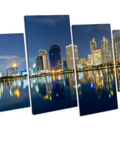Skyline Bangkok Thailand Framed Urban 4 Panel Canvas WALL ART PRINT