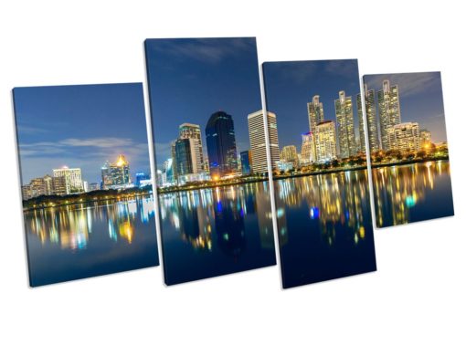 Skyline Bangkok Thailand Framed Urban 4 Panel Canvas WALL ART PRINT