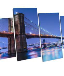 Brooklyn Bridge New York 4 Panel Canvas Wall Art Print Framed