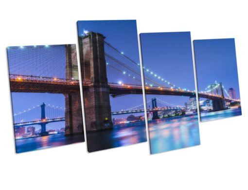 Brooklyn Bridge New York 4 Panel Canvas Wall Art Print Framed