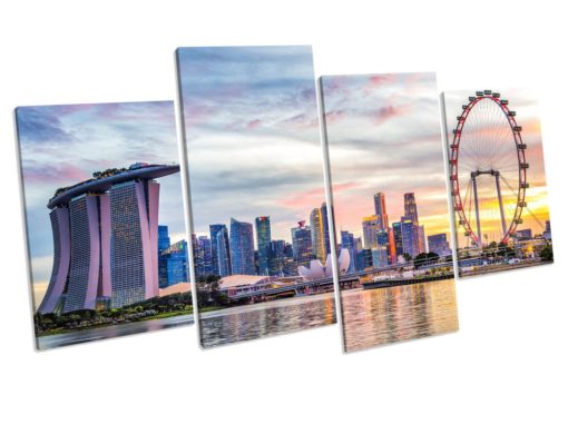 Singapore Skyline Sunset Box Framed Canvas picture Print