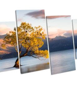 Wanaka Tree New Zealand 4 Panel Box Framed Canvas picture Print
