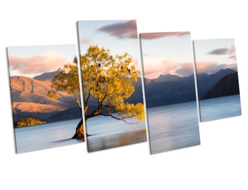 Wanaka Tree New Zealand 4 Panel Box Framed Canvas picture Print