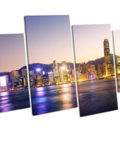Victoria Harbour Hong Kong Skyline 4 Panel Box Framed Canvas Art picture Print