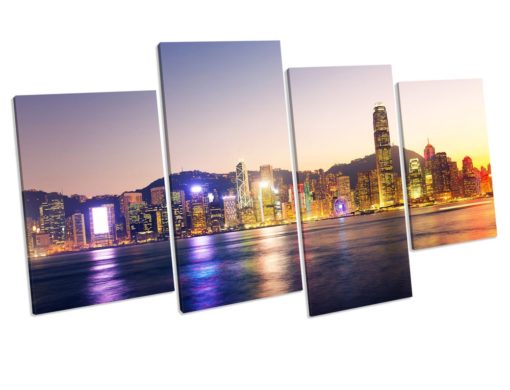 Victoria Harbour Hong Kong Skyline 4 Panel Box Framed Canvas Art picture Print