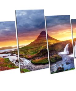 Waterfall Sunset CANVAS ART Framed picture Print