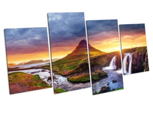Waterfall Sunset CANVAS ART Framed picture Print