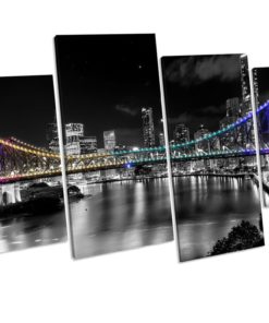 Brisbane Australia Bridge Cityscape 4 Panel Box Framed Canvas Wall Art picture Print