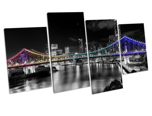 Brisbane Australia Bridge Cityscape 4 Panel Box Framed Canvas Wall Art picture Print