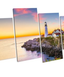 Sunset Lighthouse Landscape Box Framed 4 Panel Canvas Wall Art picture Print